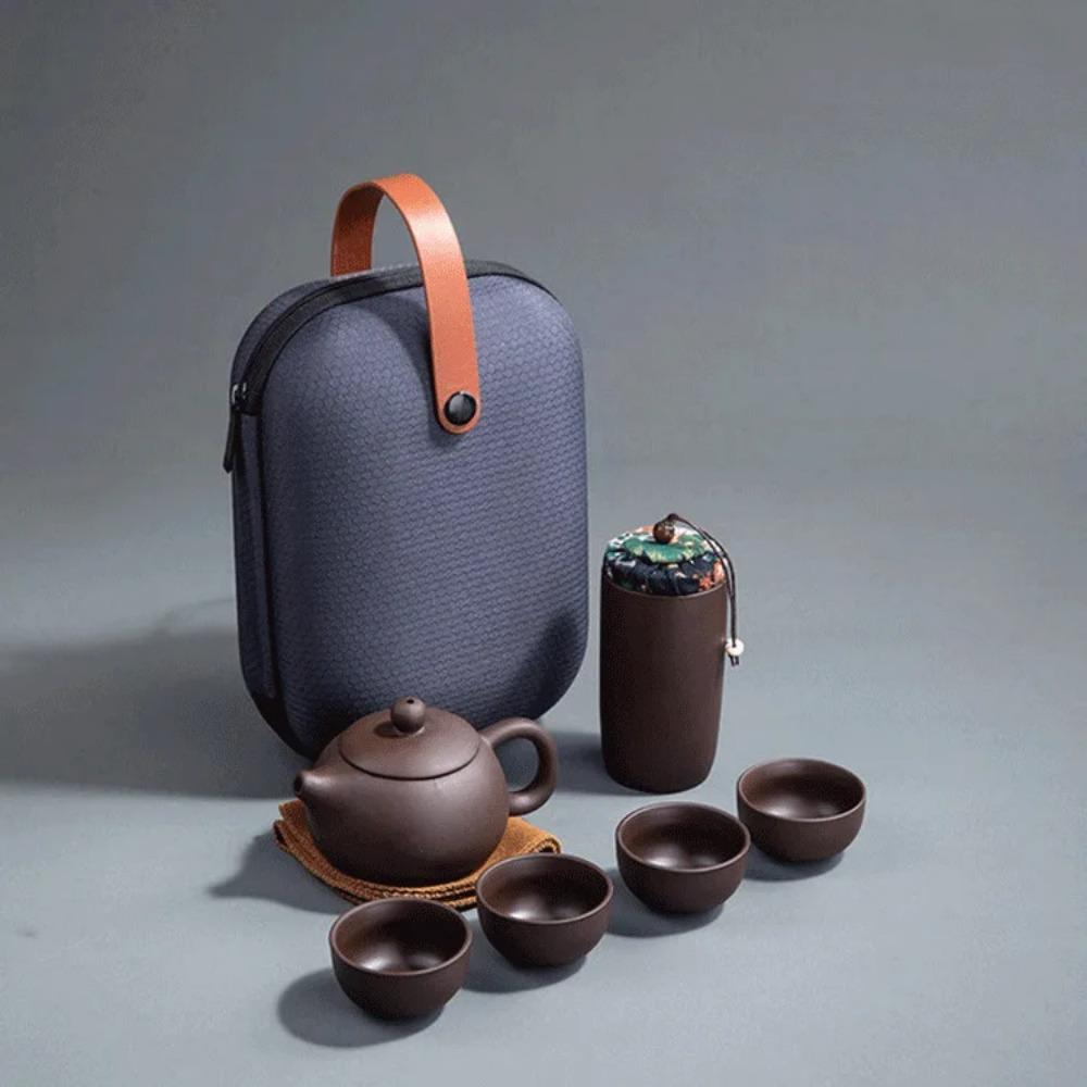 Purple Sand Travel Teaware Set One Pot Four Cups Portable Crack Cup Kung Fu Tea Set Chinese Purple Sand