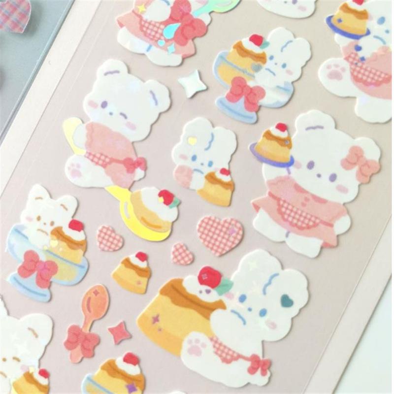 Gukka Korean Cute Rabbit & Four-Leaf Clover Glitter Stickers - Pudding & Rainbow DIY Stanning Set