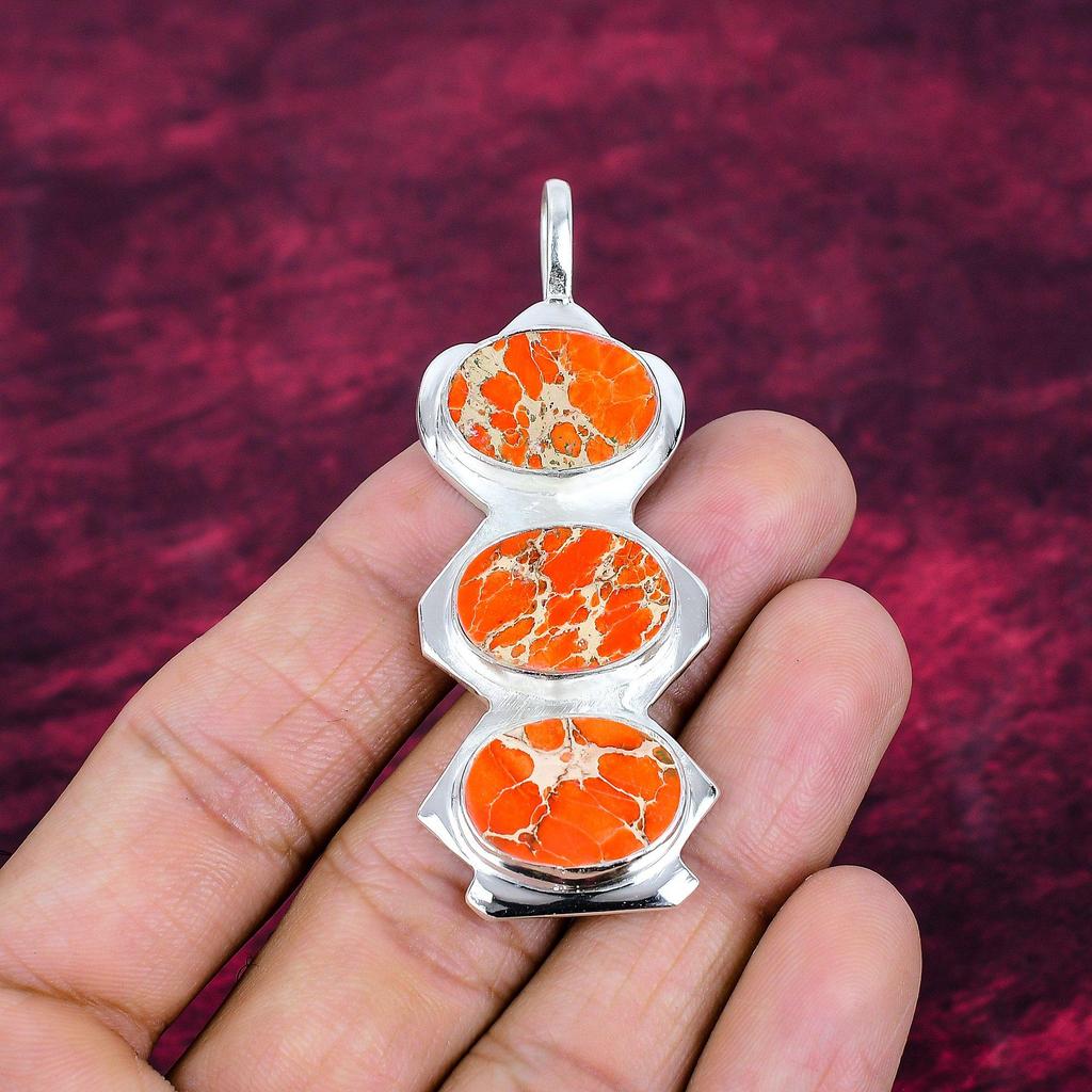 Orange Sea Sediment Jasper 925 Solid Sterling Silver Pendant, Handmade Gemstone Pendant Jewelry, Gifts For Wife Brand New Pendant