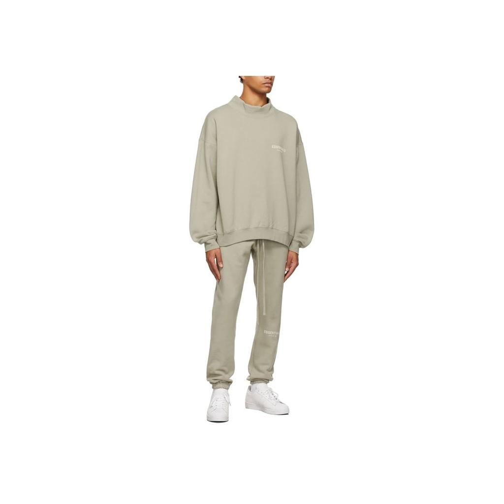 Fear of God Essentials Flocking Logo Long Sleeve Fleece Pullover Sweatshirt Men Sweatshirt Heather-Green FOG-SS22-254