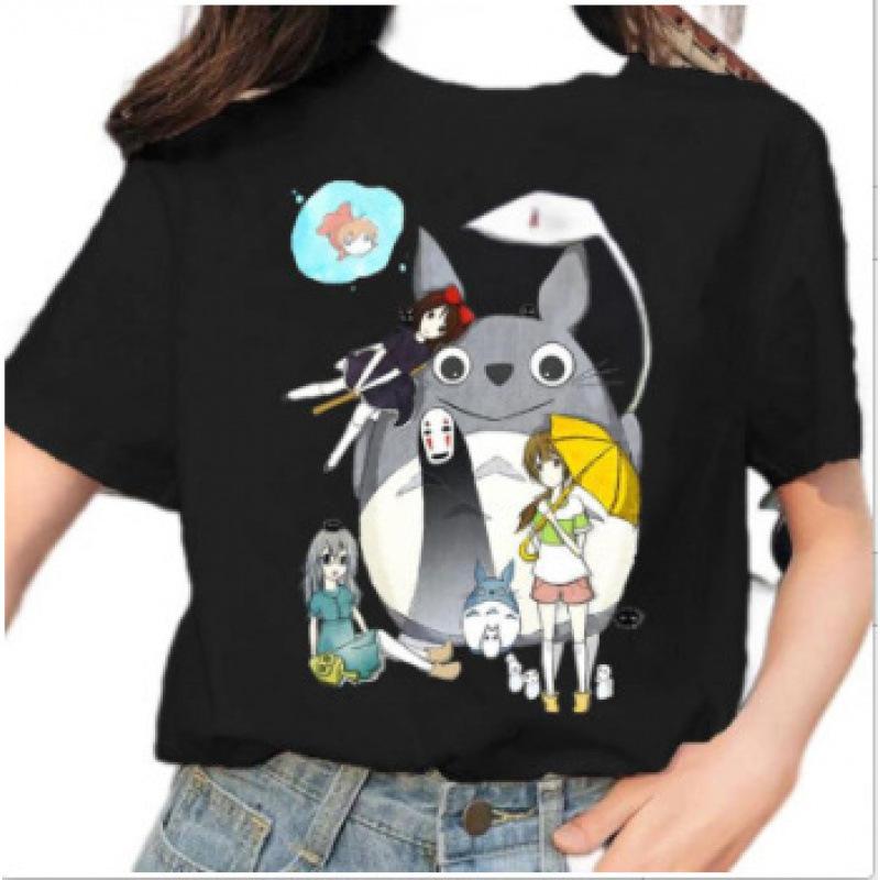 Cartoon Totoro Anime Series Printing, Summer Campus Large Size Men's and Women's Short Sleeve Anime T-shirt