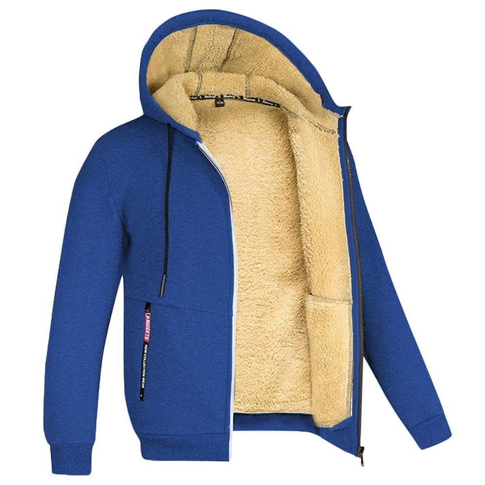 Men's Hooded Lamb Velvet Autumn and Winter Sweater Solid Color Jacket Plus Velvet Thickened Clothes