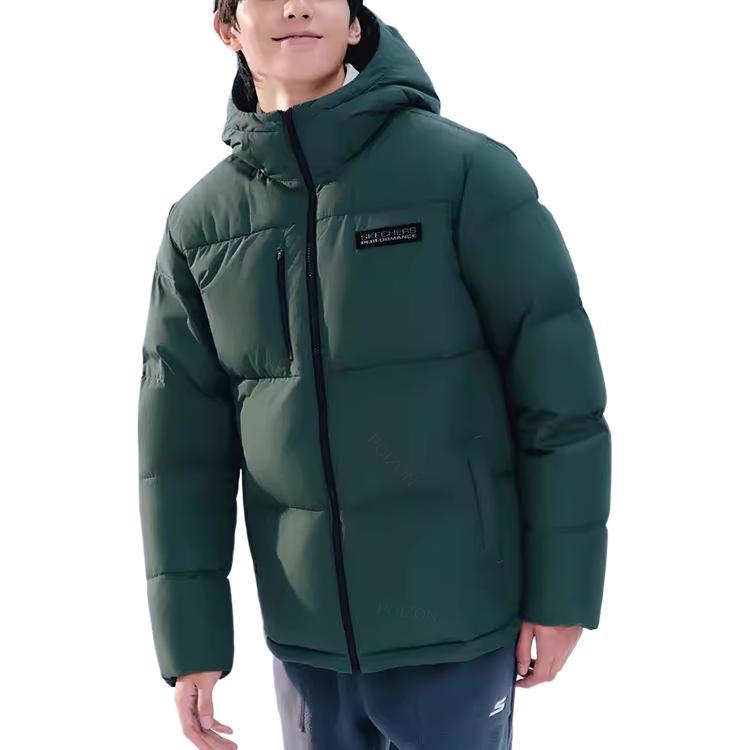 Skechers Warm Outdoor Waterproof Hooded Quilted Down Jacket Men Jackets Bush-Green P423M126-03RT