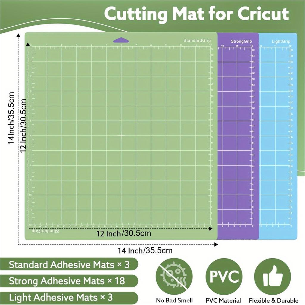 24er Pack Schneidematte für Cricut Bulk, 12x12 Zoll (Leicht, Standard, Stark), Vinylmatte Vielfalt Klebematten für Cricut Explore Air/Air 2/One/Maker