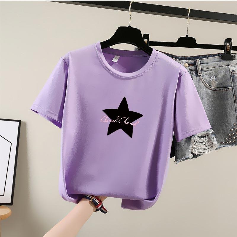 

2025 Summer Casual loose student T Shirt Women s tees Harajuku graphic print Short Sleeve T-shirts Women Y2k Tops S фиолетовый