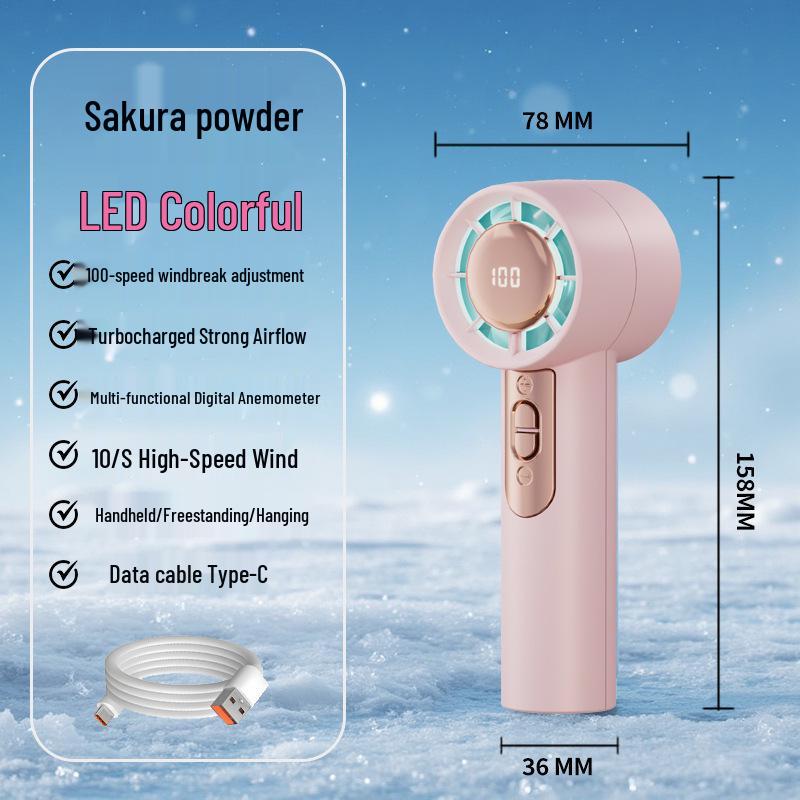 Southeast Asia High-Speed Rechargeable Handheld Fan with 100-Speed Stepless Control 158*36*78mm розовый