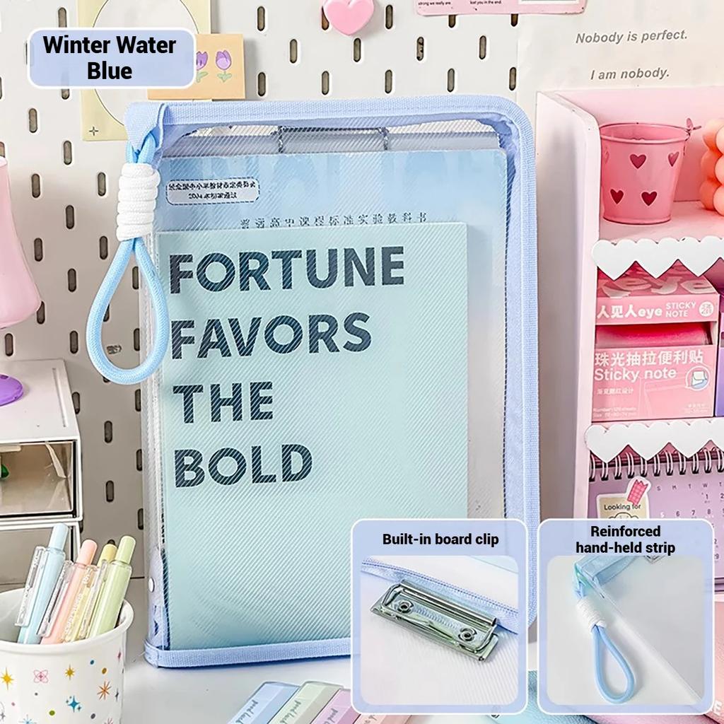 Pastel Transparent A4 Document Holders Extra Large Zipper Closure, Waterproof Thickened School File Bag with Handle Stationery