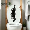 Waterproof Toilet Seat Decor Furry Black Cat Sticker, PVC Bathroom Decal, Removable Funny Stickers Cute Animal Wall Art for Tank And Lid Decoration