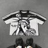 Japanese Style Cherry Blossom Koi Print Shortsleeve Tshirt Loose Round Neck Casual Trendy Top