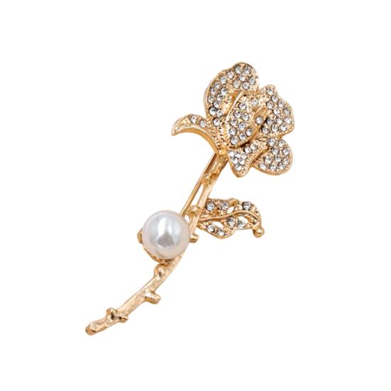 Faux Pearl Rose Pin Rhinestone Brooch, Retro Flower Lapel Clip, Decorative Sweater Cardigan Coat Suit Scarf Decor, Women Jewelry Accessories Accessory золотистый