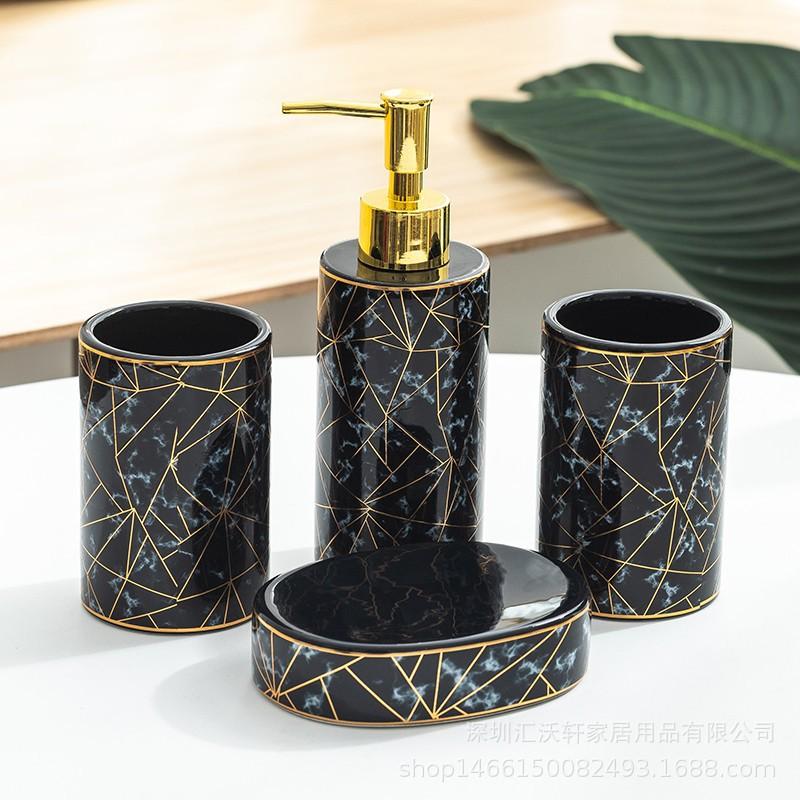 Marble bathroom wash four piece set ceramic household products lotion bottle toothbrush holder mouthcup set bathroom accessories