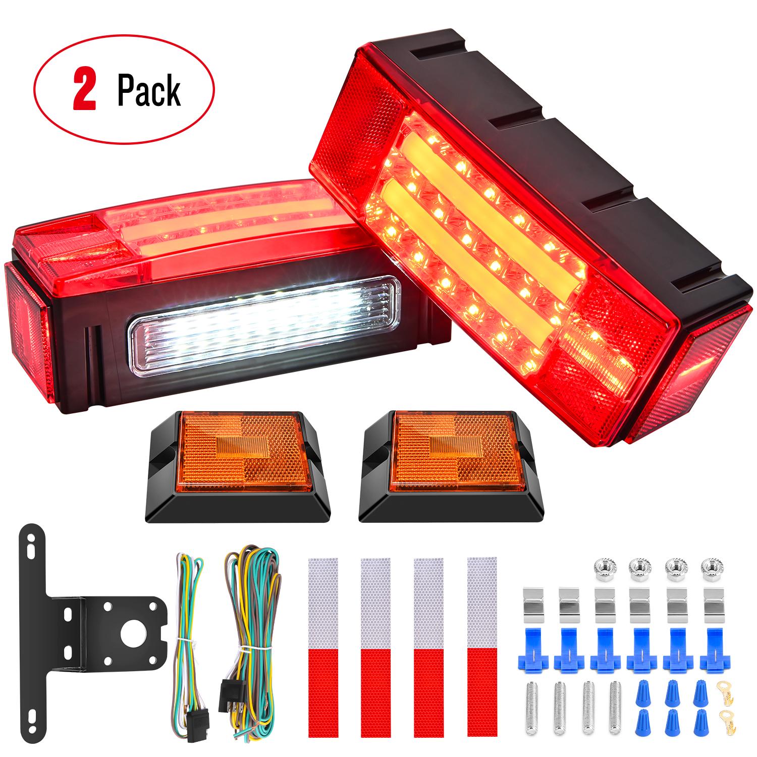 Nilight 2PCS Square LED Trailer Light Kit with Halo Glow Submersible LED Stop Turn Tail Side Marker Clearance License Light for 12V Trailer Boat Rectangular