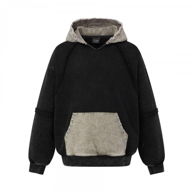 Vintage Wash Distressed Hoodie Loose Fit Streetwear Teens