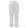 Women clothes European and American Spring and Summer Lace Stitching Button Elastic Waist Women Casual Pants White Hollow Pants Pants