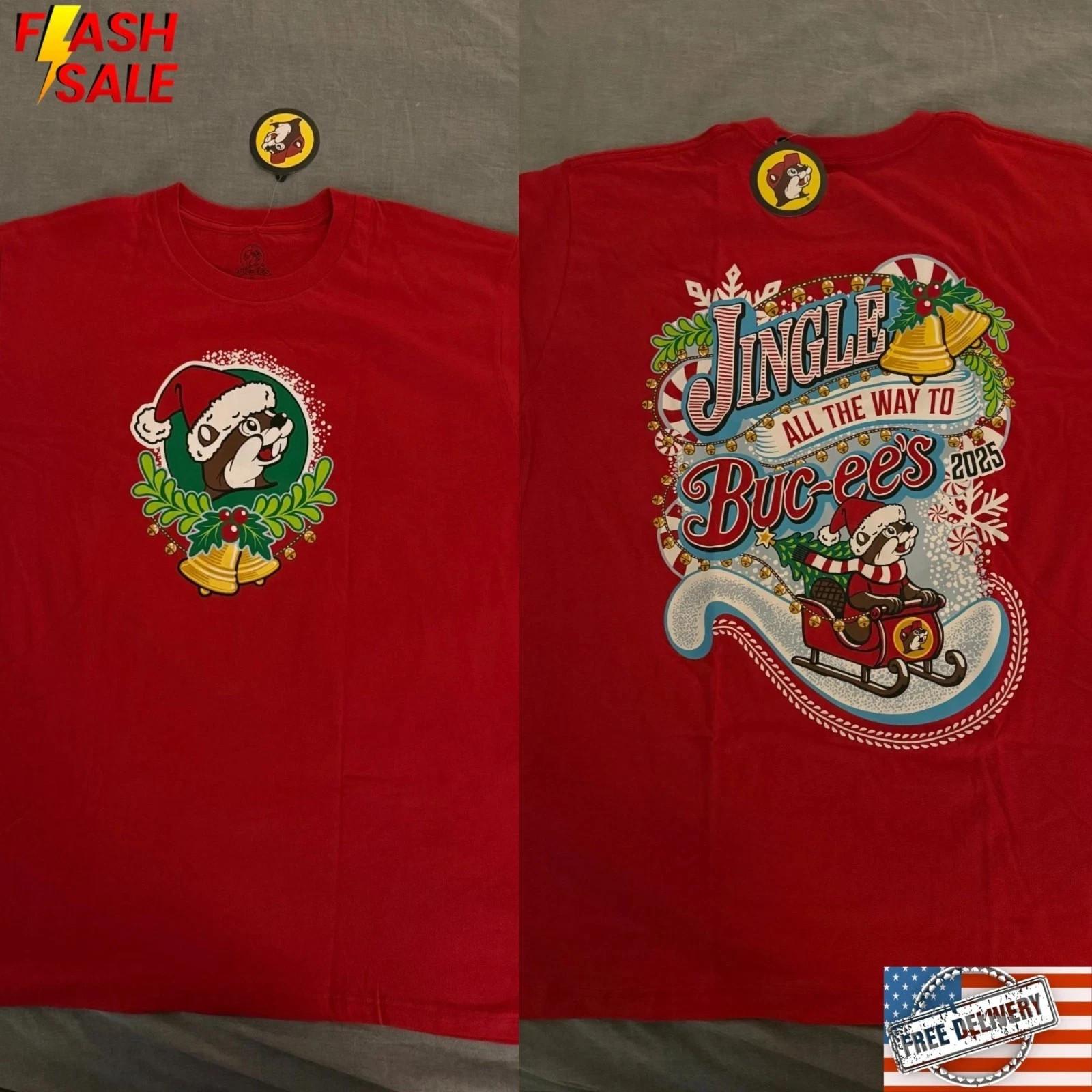 Buc-ees Christmas T-Shirt Red 2025 jungle all the way to Buc-ees S