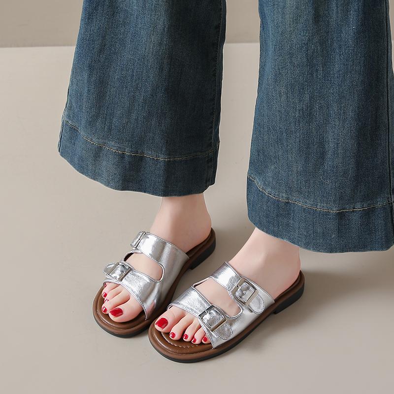 CRLAYDK Flat Sandals for Women Walking Summer Ladies Adjustable Buckle Strap Casual Outdoor Slippers Dressy Slides Footwear