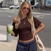2026 Fashion Elegant Back Strap Waist T-shirt Summer New Spice Girl Crop Tops Lace-up Off Shoulder Blouse Solid Color Short Sleeve Slim Fit Top