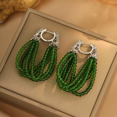 Flower Zircon Multi-Layer Beaded Fringed Ear Buckle Small Fresh High-End Temperament Earrings Retro Exquisite Earrings