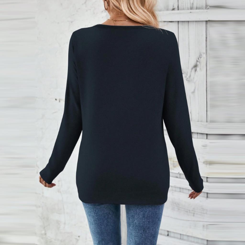Women's Casual Fashion Solid Color V-Neck Long Sleeve Button Top