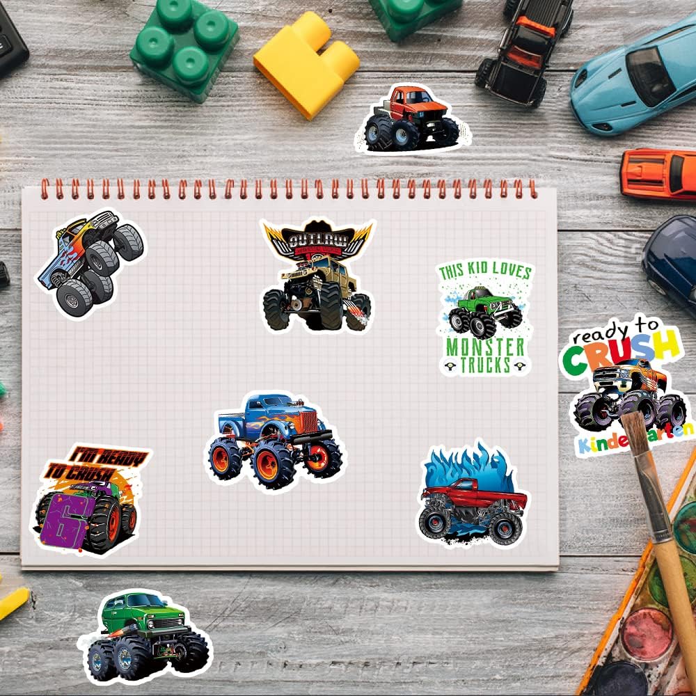 50PCS Monster Truck Stickers, Truck Car Stickers for kids, Car Stickers Waterproof for Water Bottles Skateboard Car Bike Phone Case Laptop Suitcase,