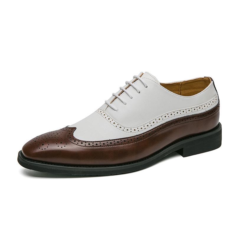 Two-Tone Leather Square-Toe Brogue Shoes - European & American Style, Men s Large Size, Business & Casual Wear. 46