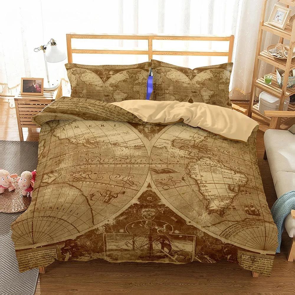 3D Bedclothes High Quality Warm Comfortable Bedding Set Modern Fashion Beddings Watercolor Painting map Double Bed 224x240cm