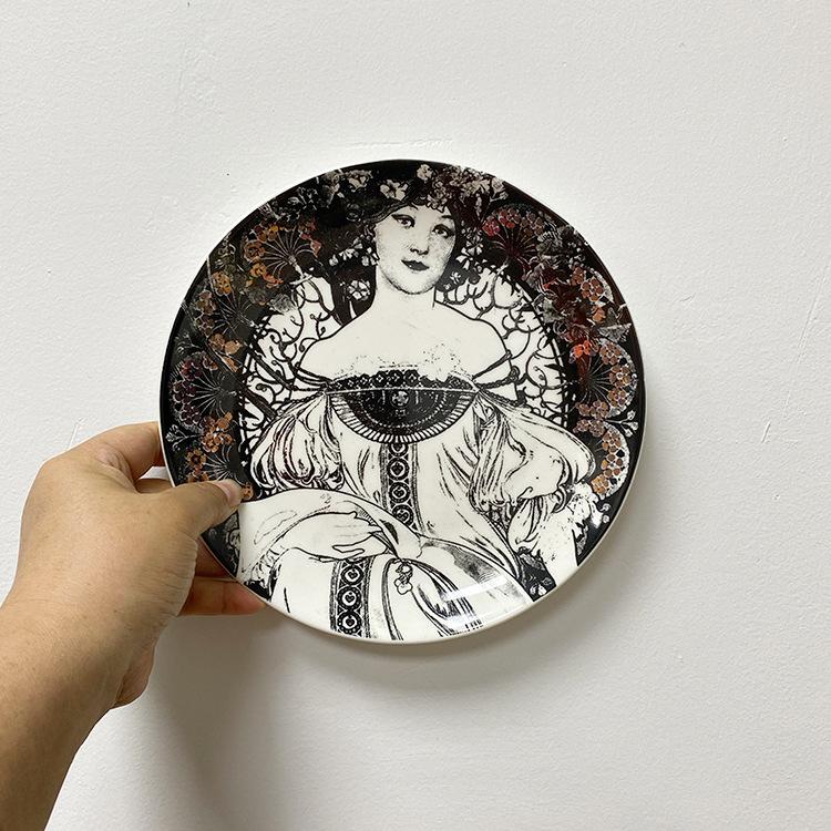 8 inch Alphonse Maria Mucha Oil Painting Decorative Wall Plate Home Bar office Wall Hanging Crafts Dish Decor Plate