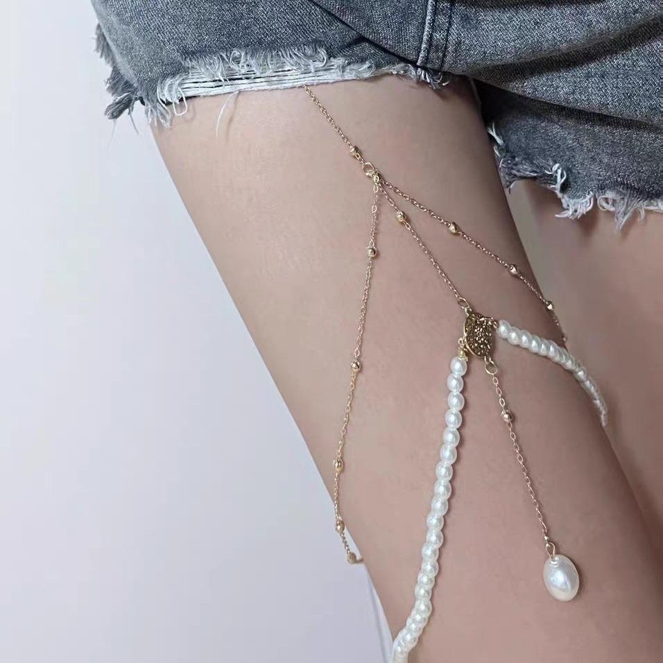 Fashion Nightclub Style Pearl Pendant Fringed Thigh Chain Women's Creative Personality Long Body Chain Jewelry