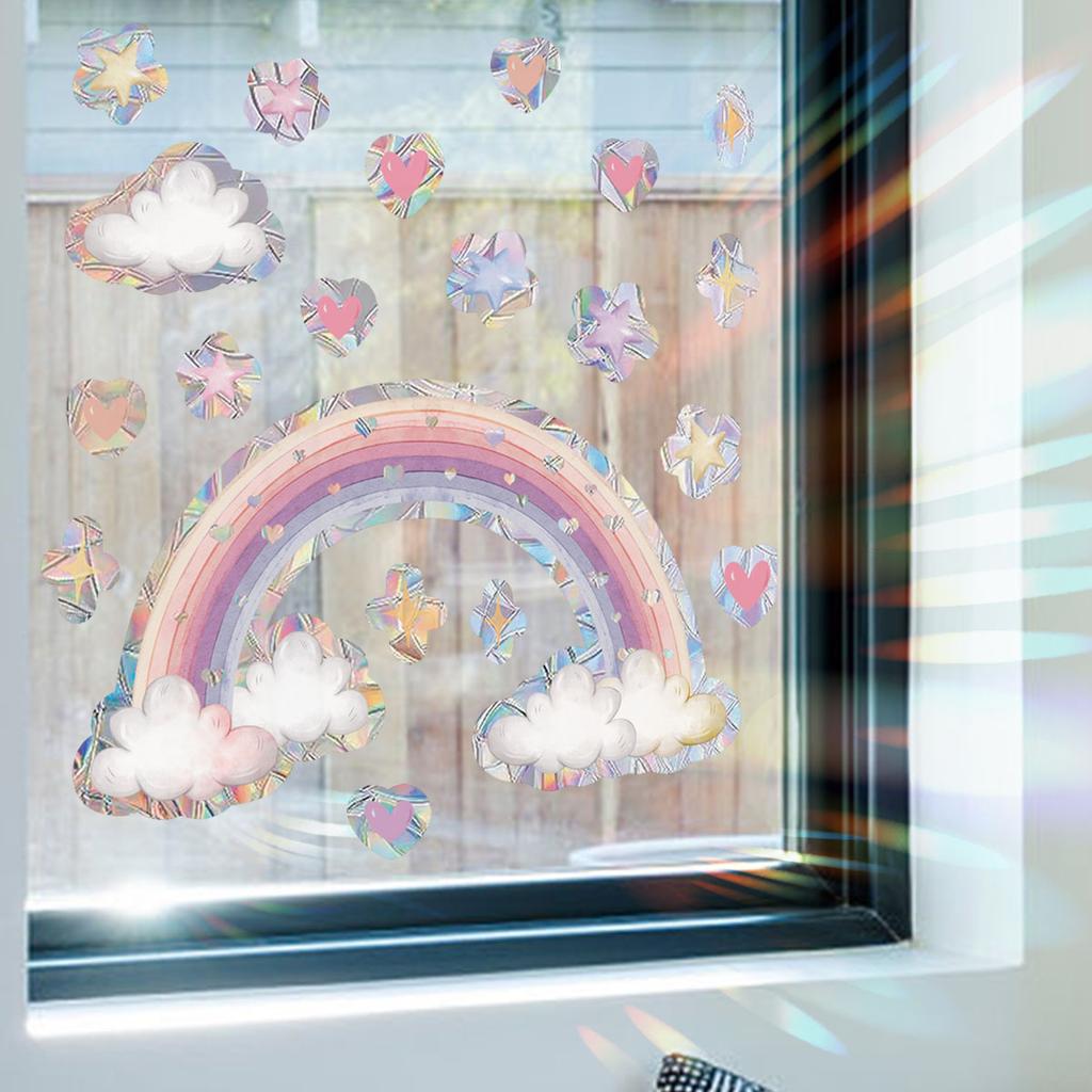 Xc2012 Pink Rainbow Cloud Love Star Window Sticker Sunlight Colorful Static Glass Sticker Double-Sided Visual