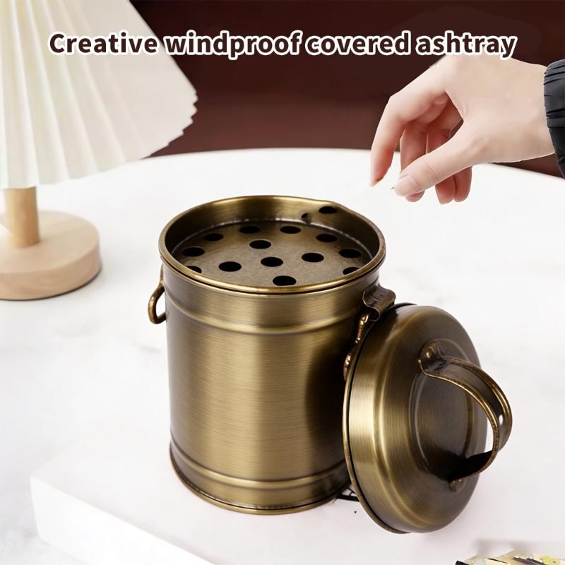 Windproof Vehicle Ashtray Portable Metal Bucket Style Stops Ashes Spread During Driving Simple Disassembly