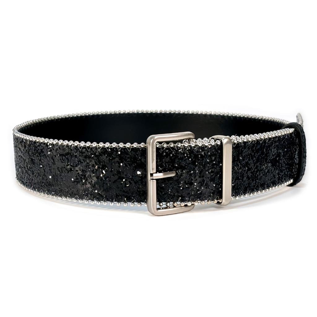 Shimmering Sequins Pin Buckle Belt for Adult Teens Blingbling Powder Waist Belt Fashion Waiststrap for Dresses Sweaters