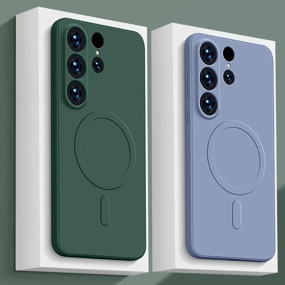 Matný magnetický kryt na telefon z tekutého silikonu pro Samsung Galaxy S25 S24 Ultra S23 S22 Plus S21 FE pro kryt pro bezdrátové nabíjení Magsafe