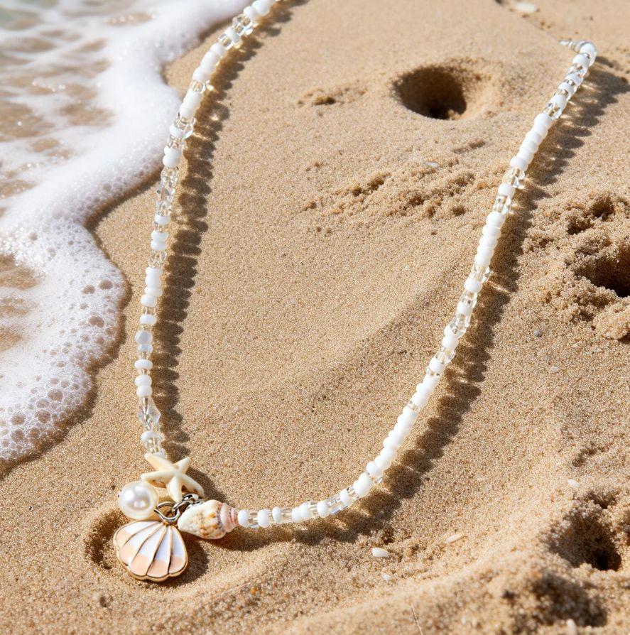 European and American Summer Bohemian Shell Starfish Beaded Collarbone Chain Personalized Versatile Conch Beach Vacation Necklace