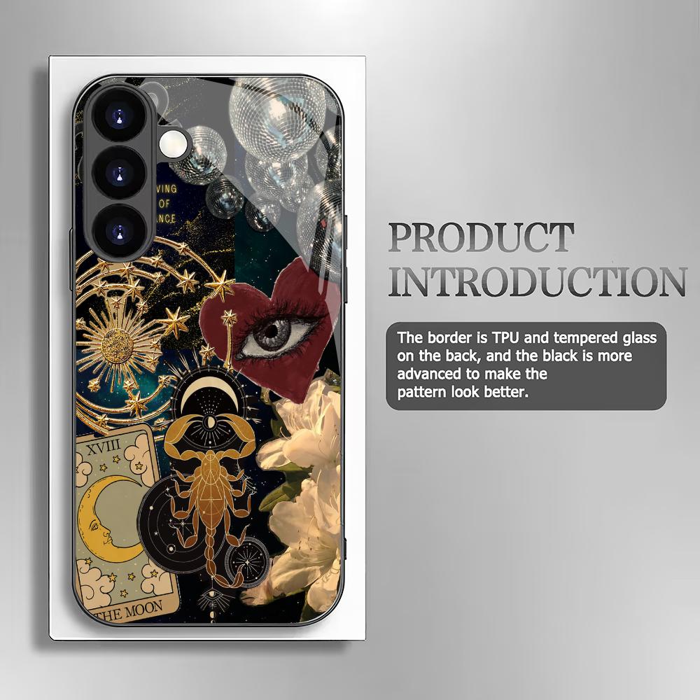 Retro collage tempered glass phone case suitable for Samsung GalaxyS26 S25 S24 S23 S22 S21 S20FE/Ultra/Plus anti drop back cover