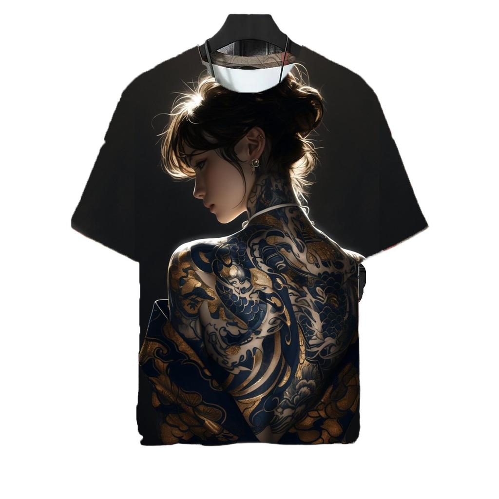 Japanese Style Samurai Katana Girl Tattoo T-shirts 3D Printed Fashion Men Women Harajuku Short Sleeve Tee Top Oversized Clothing