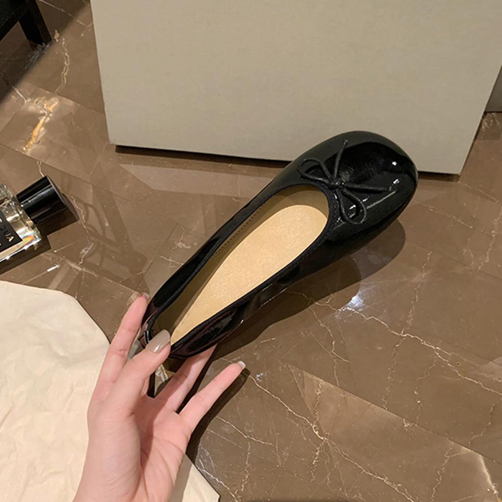 Grape mother studiolee spring and autumn versatile gentle round head bow shallow mouth Korean version flat single shoes women's shoes summer