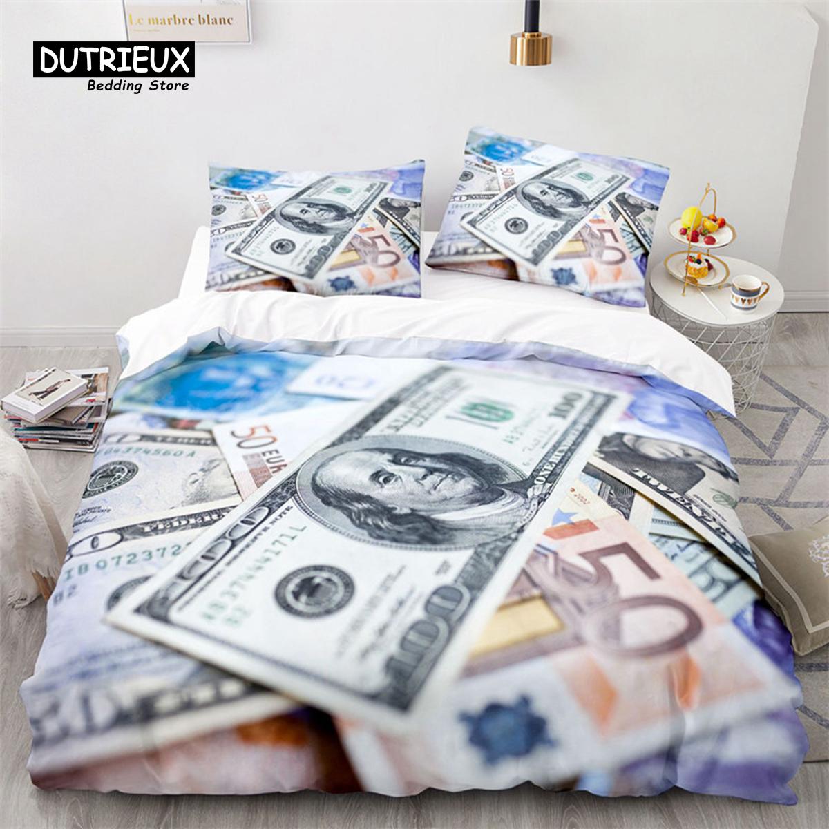 

Набір постільної білизни з барвистими грошима, доларові банкноти США, набір підодіяльників із 3D-принтом, ковдра з наволочками, декор для спальні 140x200cm 3pcs