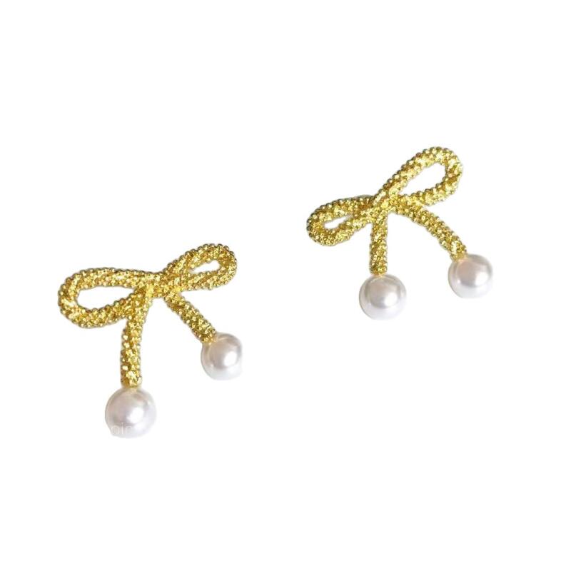 Simple Exquisite Bowknot Stud Earrings for Women Girl Sweet Cute Imitation Pearl Drop Earrings Daily Commute Jewelry Accessories