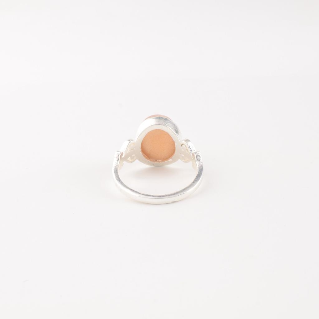 Naturlig Persikomånsten Ädelsten 925 Sterlingsilver Smycken Handgjord Damring RR-66-22