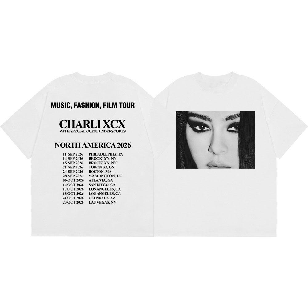 Charli Xcx Music Fashion Film Tour 2026 T Shirt Men Women Vintage Aesthetic T-shirt High Quality Cotton Short Sleeve T-shirts