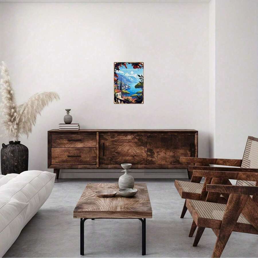 2D Flat, 2D Flat Printing Metal Tin Plate - Majiaolei Lake Landscape Art, Vibrant Outdoor Wall Decor for Porch, Garage, Cafe, Ba