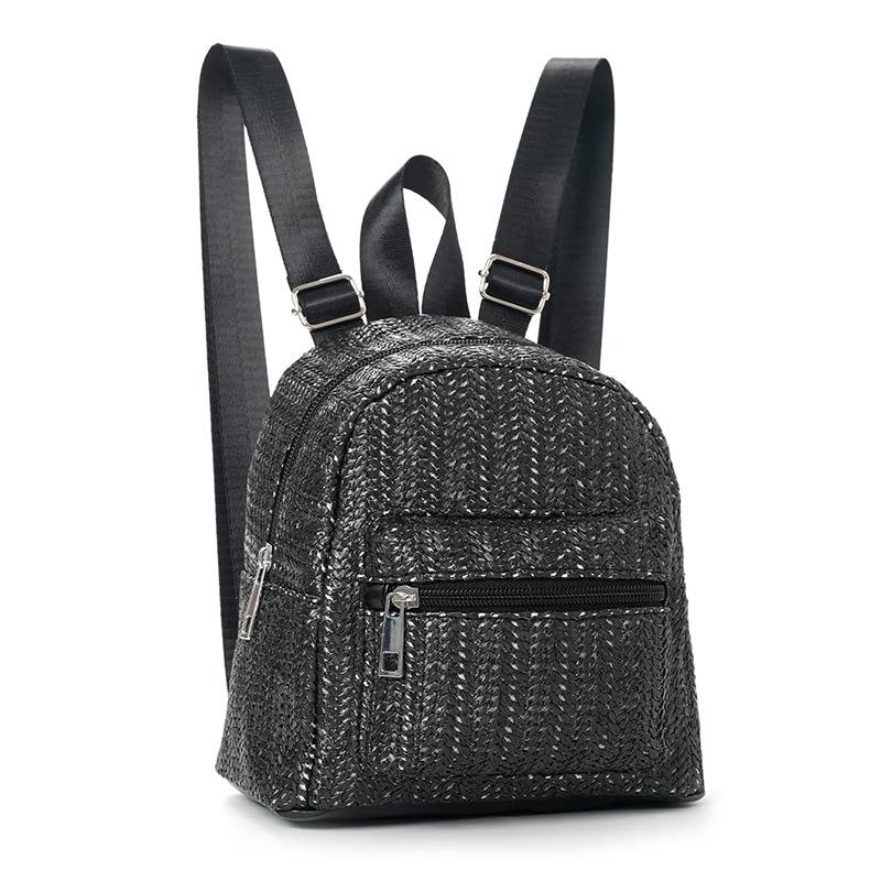 Women's Ethnic-Style Straw Backpack with Double Layer Zipper