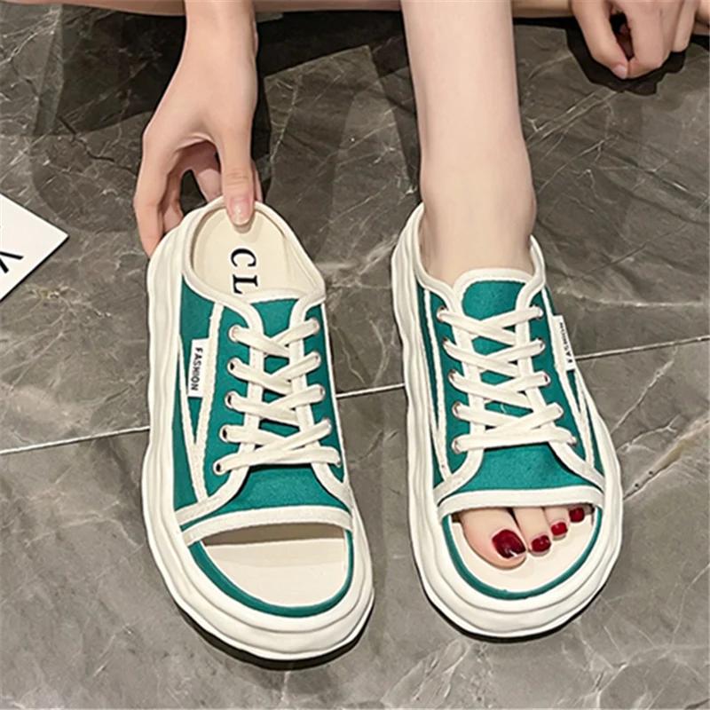 

Туфли на плоской подошве с открытым носком, женские тапочки, повседневные шлепанцы на платформе, женские мокасины, роскошные летние туфли 2024 года из искусственной кожи, домашняя обувь 40 зелёный