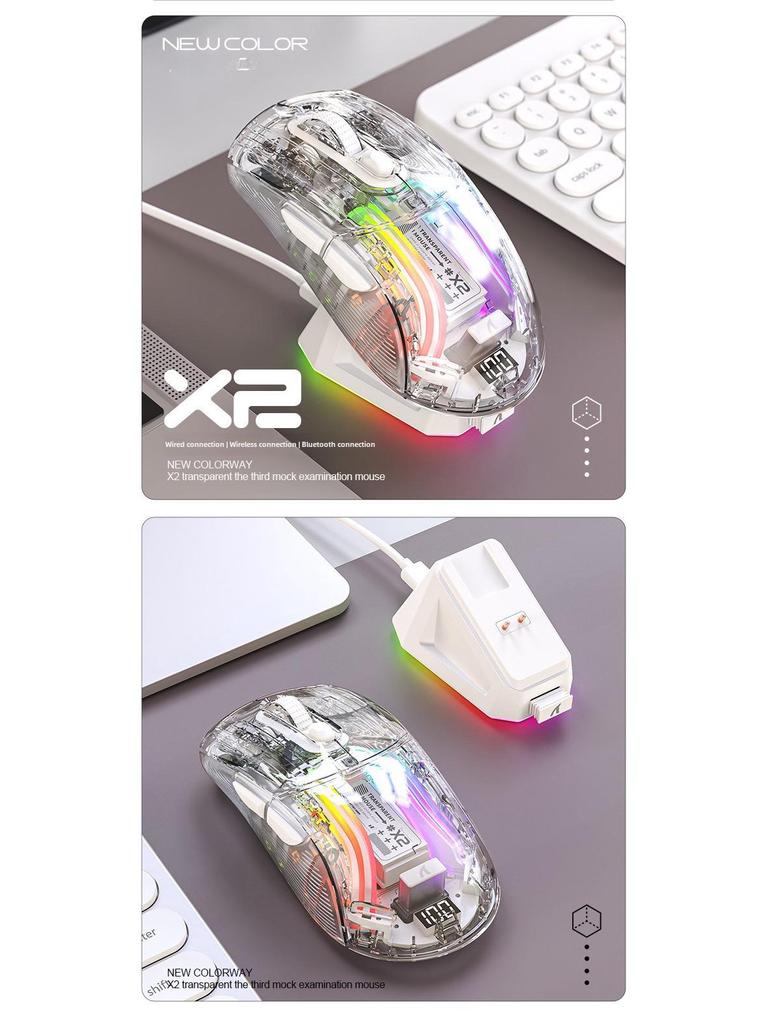 Attack Shark X2PRO RGB Luminous Wireless Bluetooth Transparent Gaming Mouse with Screen