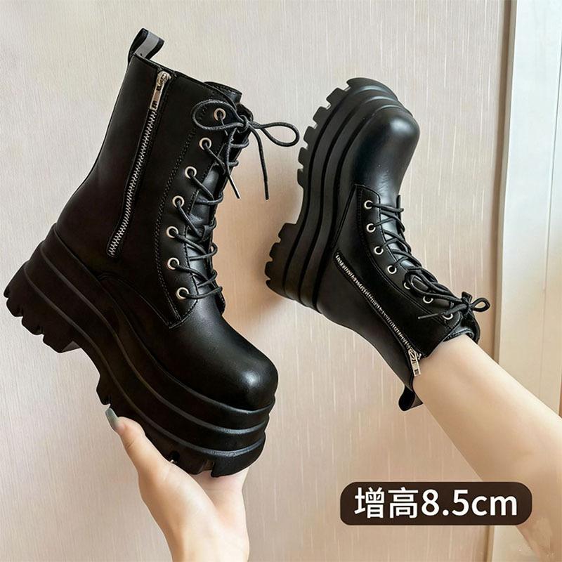 Cos Heightening Shoes Heightening and Showing Legs Thin Platform Shoes British Style Platform New Short Boots Short Martin Boots