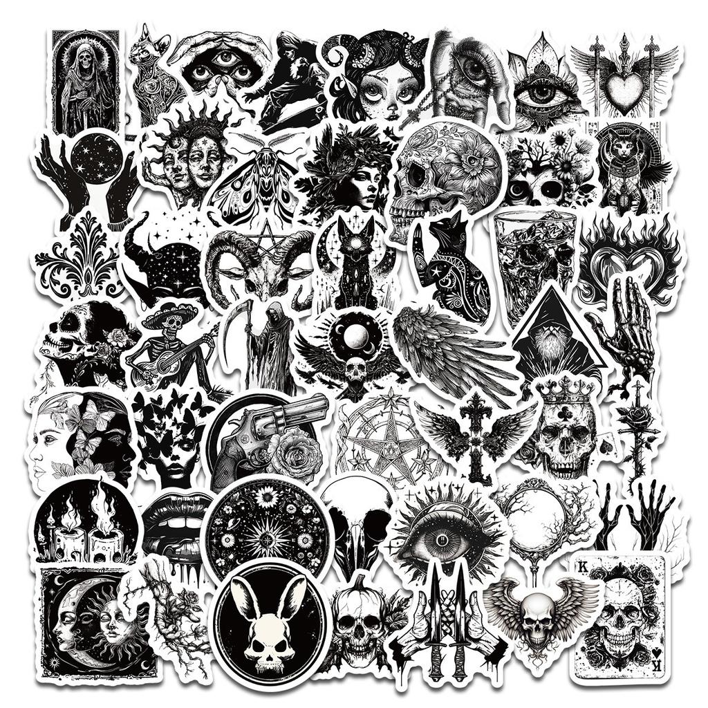 50 Black and White Gothic Style Black and White Gothic Punk Horror Notebook Graffiti Stickers