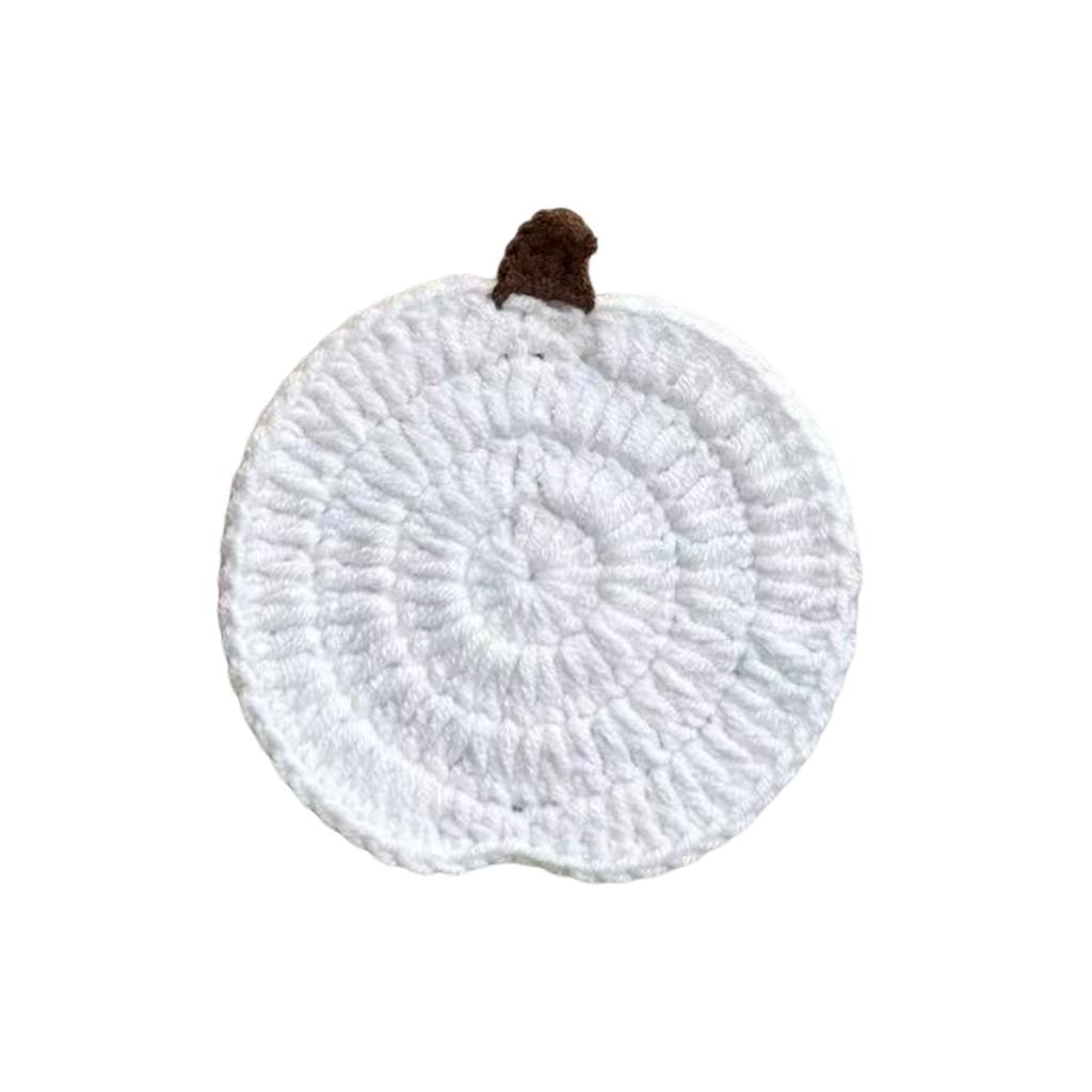 Handmade Crochet Pumpkin Shaped Cup Mat Knitted Yarn Insulation Coaster for Mug Halloween Festival Table Decor