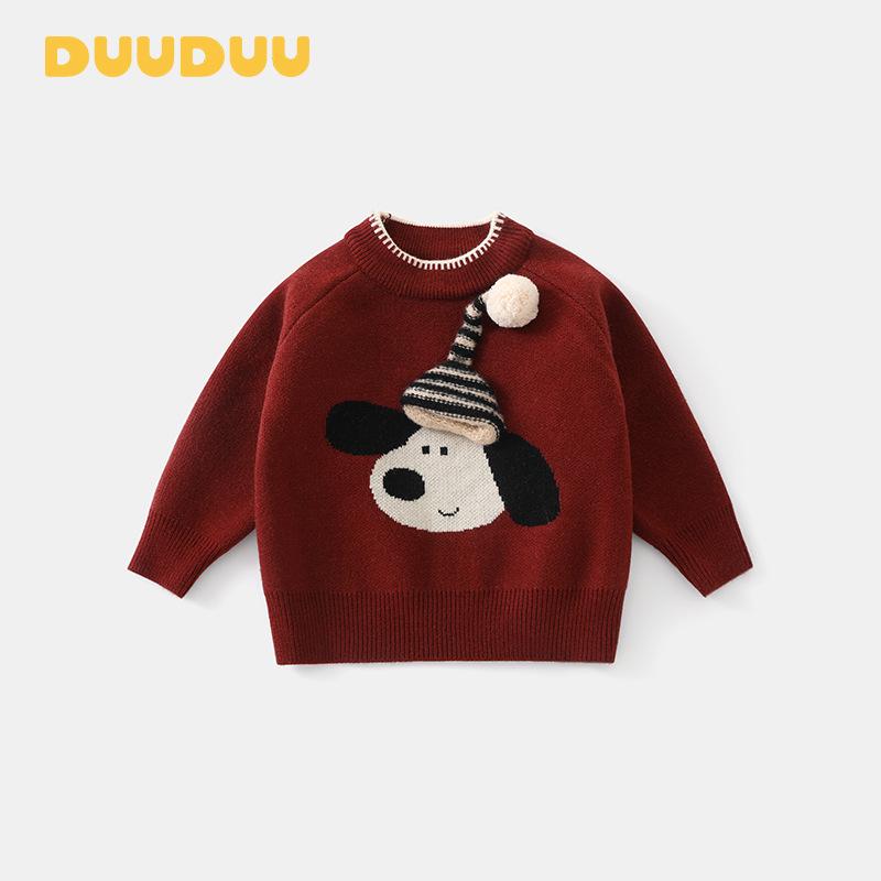 DUUDUU 2025 New Year Red Knit Sweater for Kids - Autumn Winter Thick Style 80 cm красный