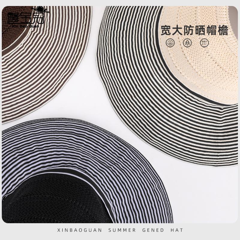 Summer outdoor sun hat children fashion striped big brim empty top hat travel versatile bow sun hat