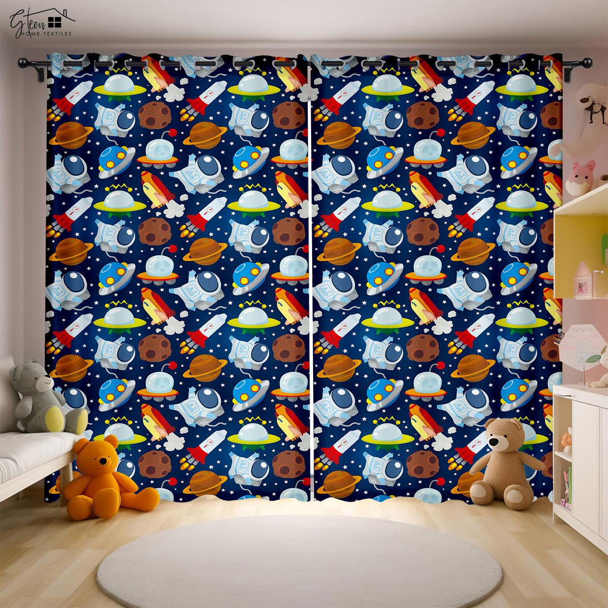 

Мультфильм Аэрокосмическая 3D Печать Шторы Астронавт Космонавт Космический корабль Ракета Луна Планета Спальня Детская комната Шторы 2 ШТ W50xH130(CM)x2PCS&Rod pocket